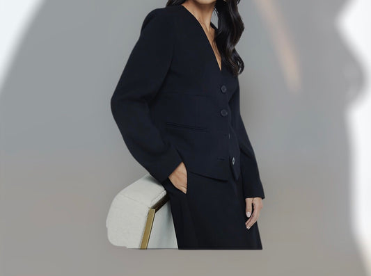 EX RI Black V - Neck Button Front Jacket