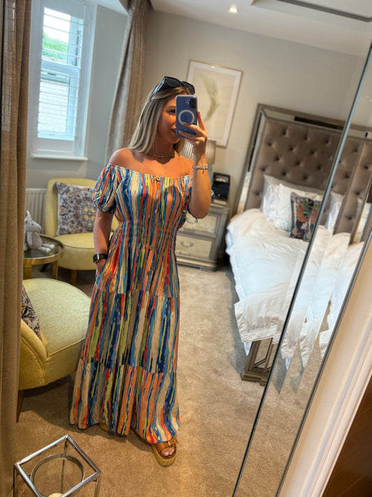 Multi Coloured Bardot Maxi Dress