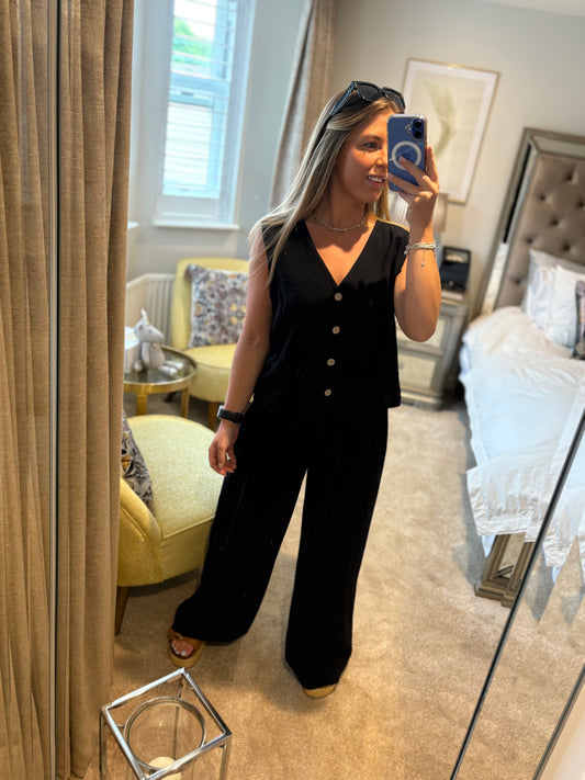 Black Linen Blend Co-Ord Set