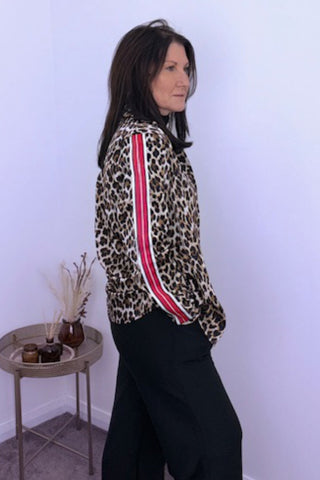 Ladies Animal Print Shirt with Accented Red Arms