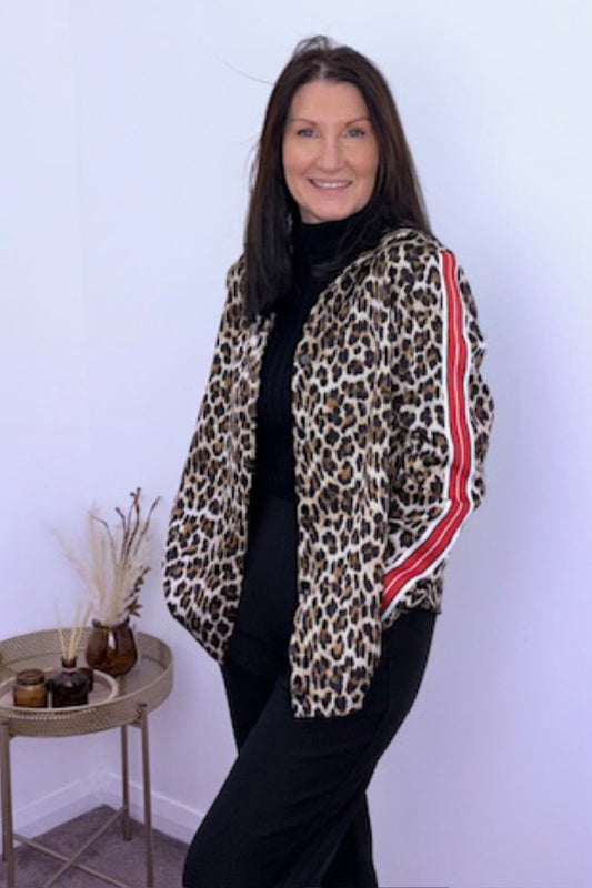 Ladies Animal Print Shirt with Accented Red Arms