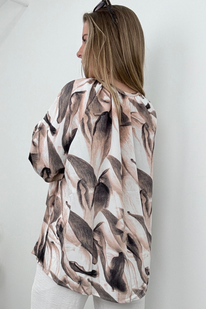 Abstract Camel Brushstroke Blouse
