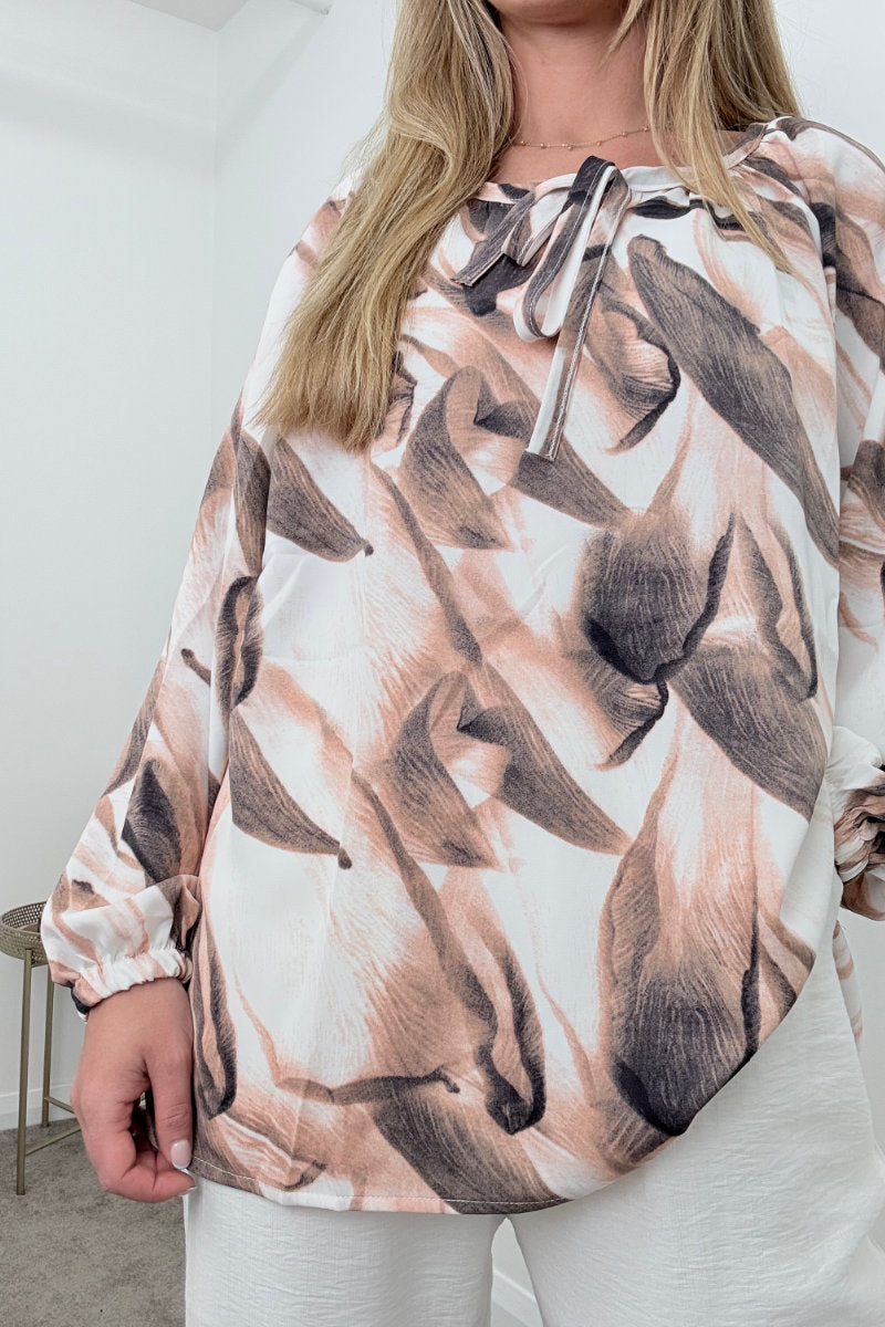 Abstract Camel Brushstroke Blouse