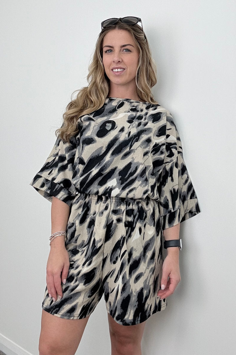 Grey & Cream Animal Print Top