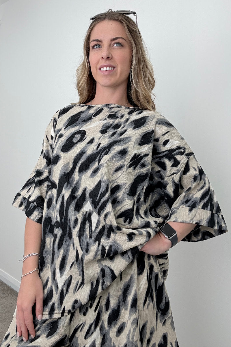 Grey & Cream Animal Print Top