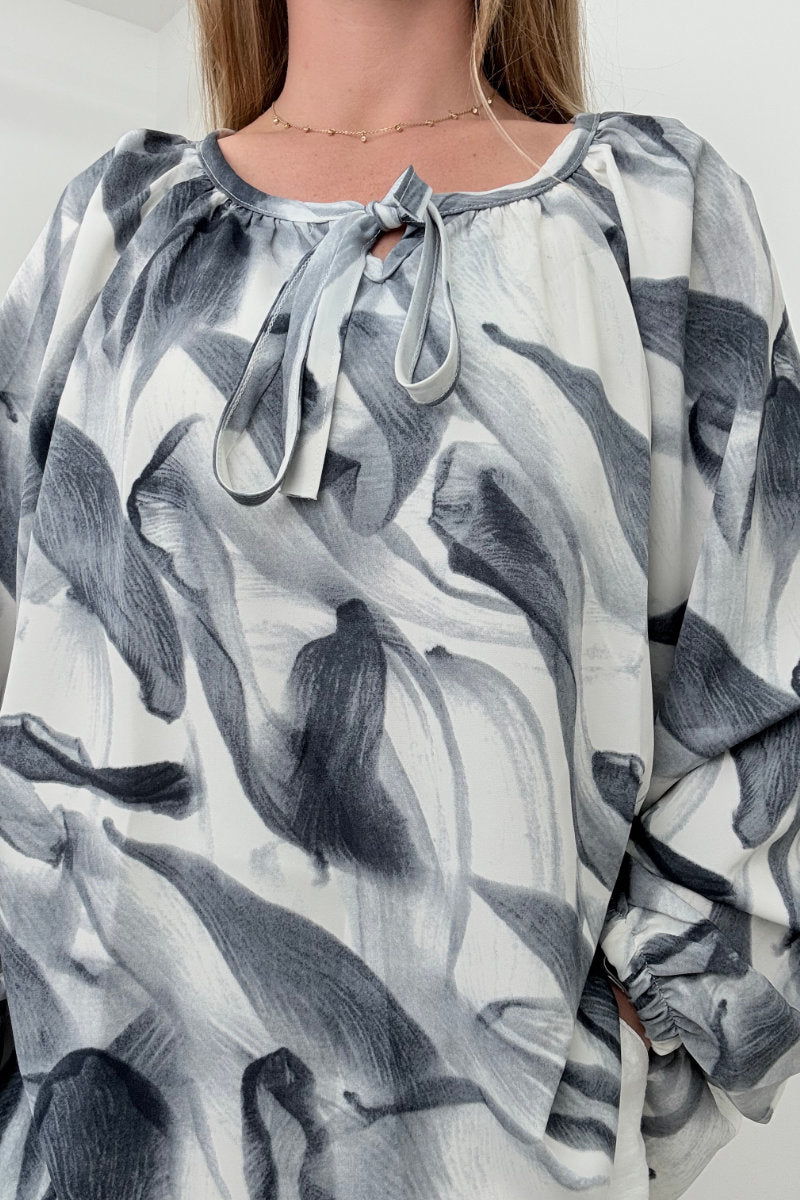 Abstract Grey Brushstroke Blouse