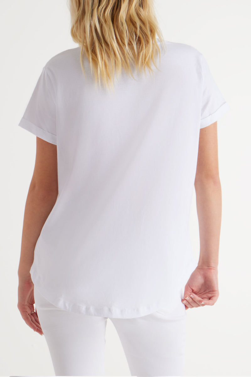Ladies Basic White Curve Back T-Shirt