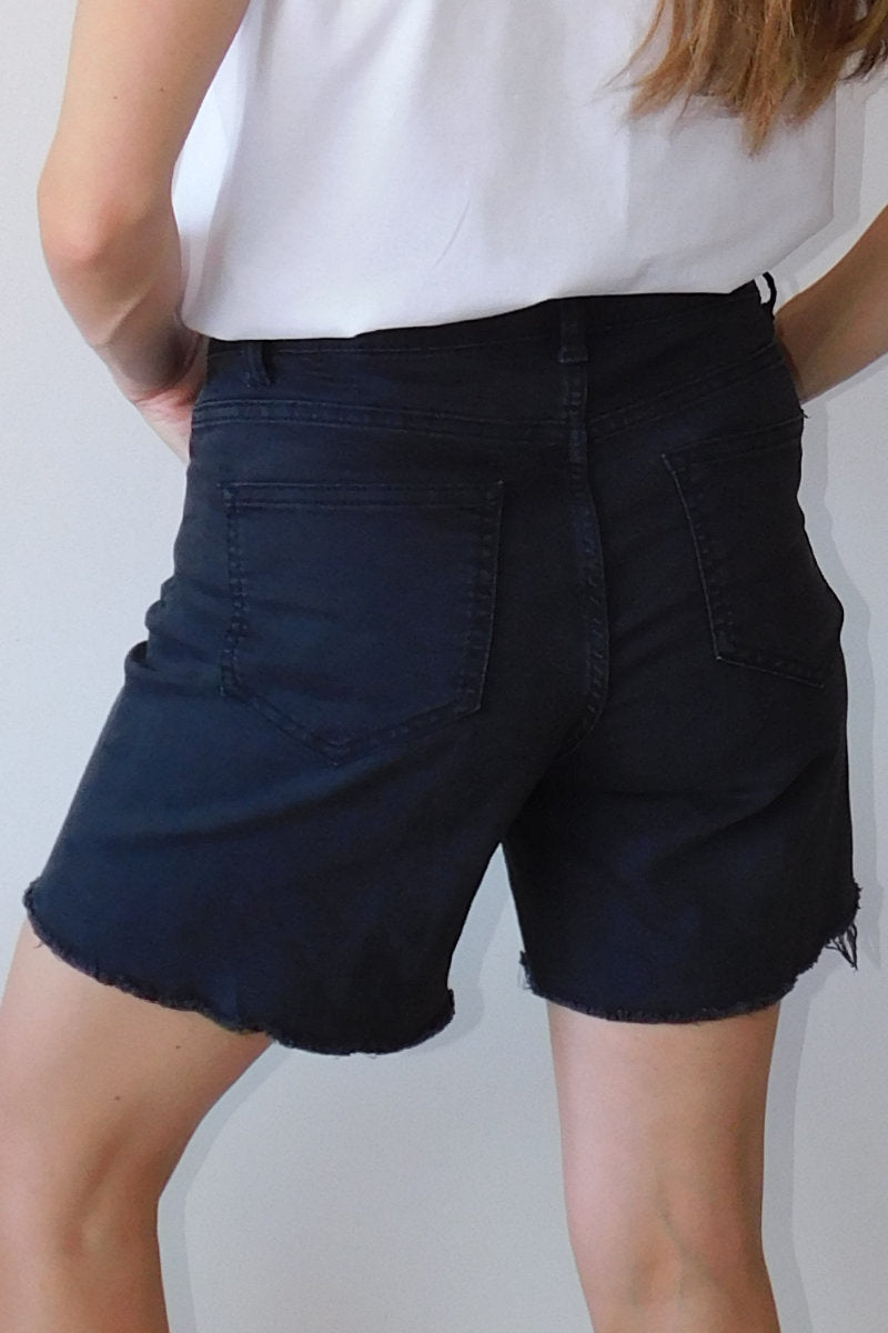 Famous Store Black Frayed Denim Shorts