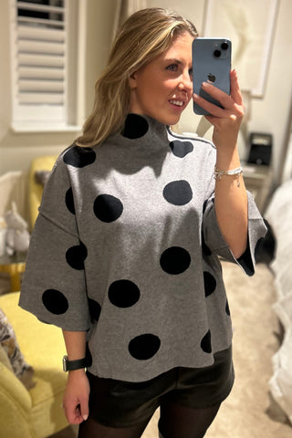 Boutique Collection Ladies Grey Spot Funnel Neck Jumper