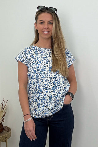 Ex M&CO Blue Splash Print Top