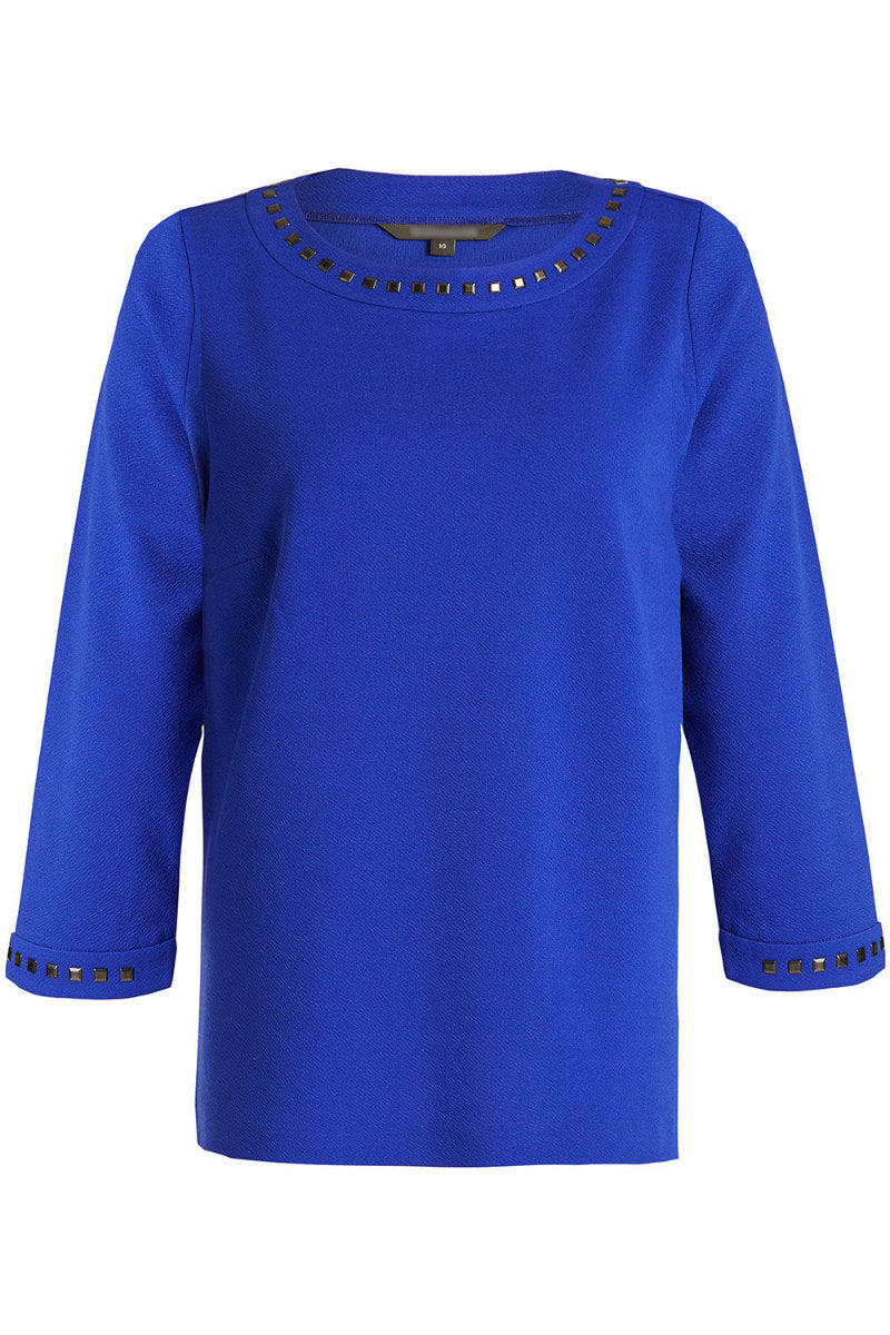 Famous Store Sapphire Blue 3/4 Sleeve Stretch Blouse Tunic Top