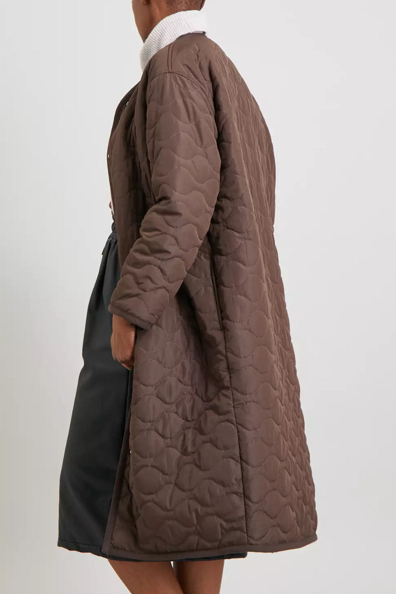 Ladies Reversible Quilted Borg Coat Brown