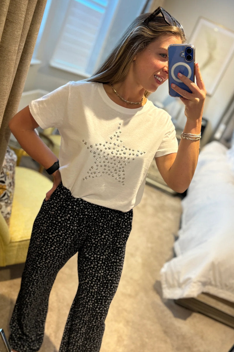 Ladies Black & White Flower Trousers