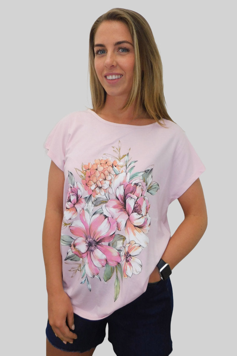 Ladies Charming Pink Floral Tee