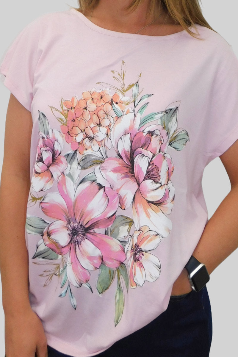 Ladies Charming Pink Floral Tee