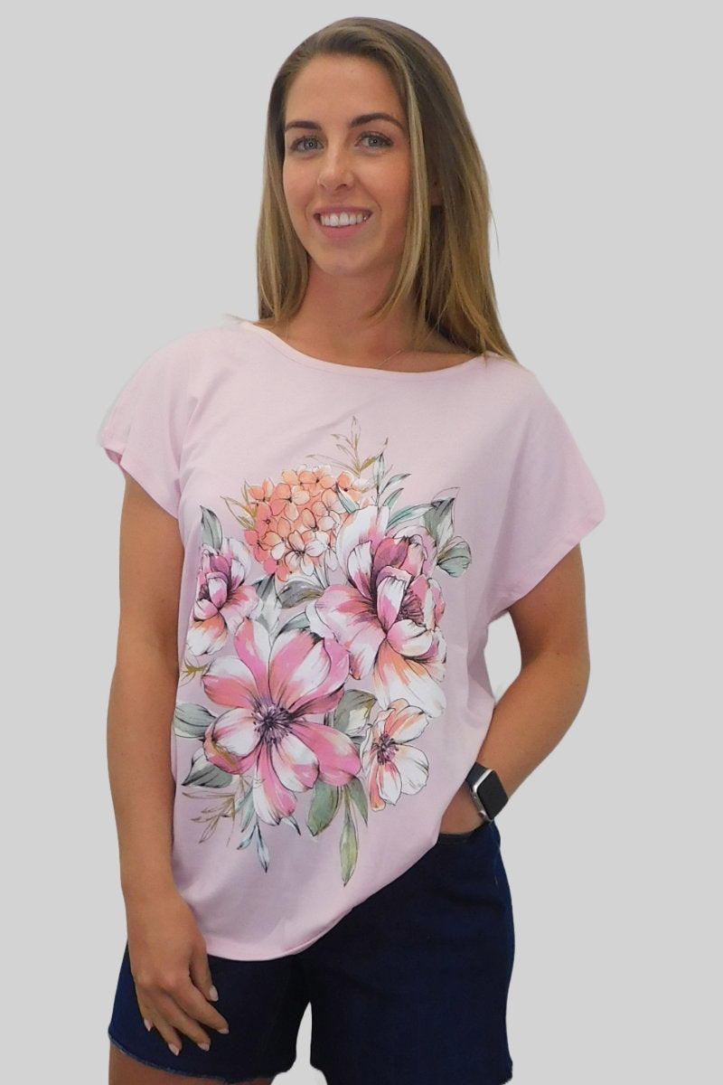 Ladies Charming Pink Floral Tee