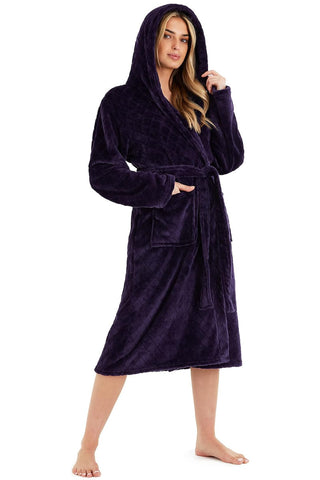 Ladies City Comfort Soft Fleece Deep Purple Dressing Gown