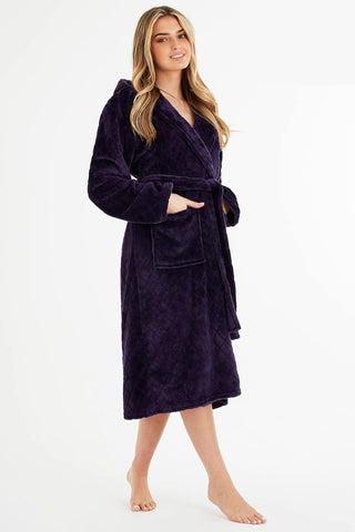 Ladies City Comfort Soft Fleece Deep Purple Dressing Gown