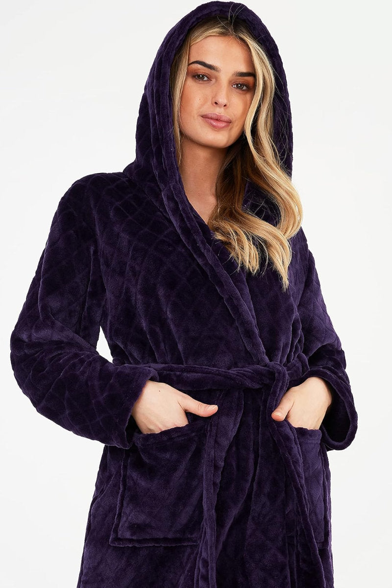 Ladies City Comfort Soft Fleece Deep Purple Dressing Gown