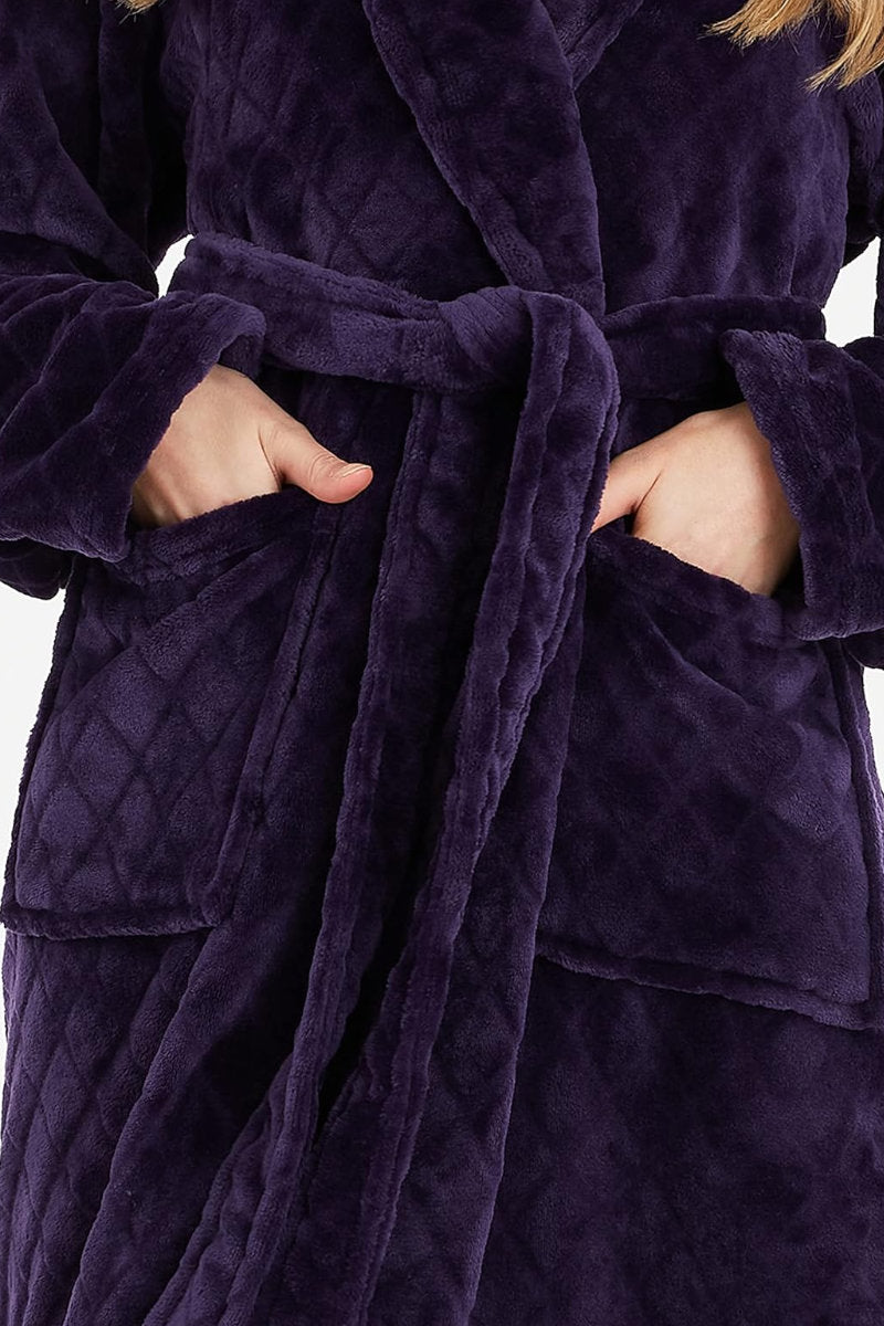 Ladies City Comfort Soft Fleece Deep Purple Dressing Gown