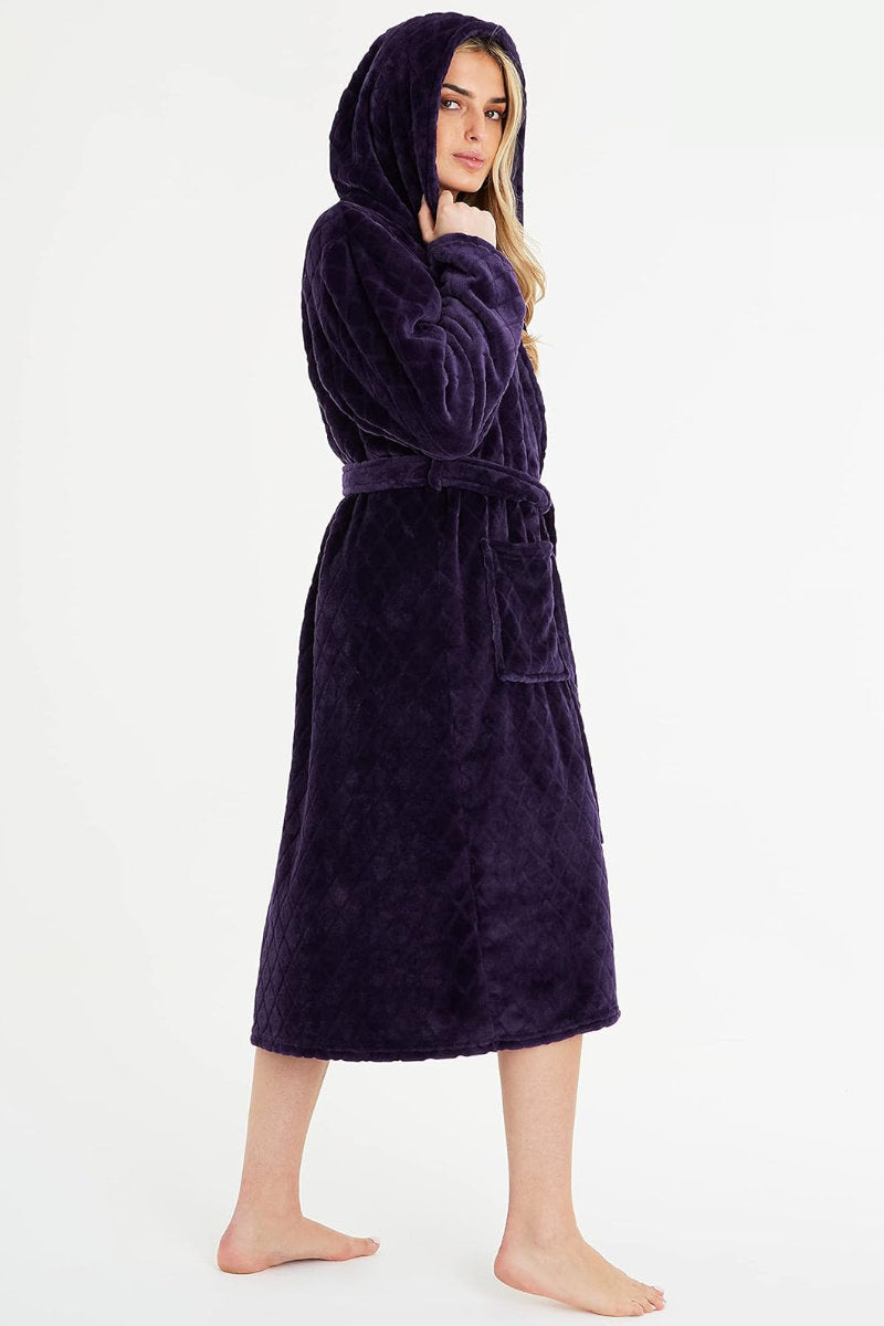 Ladies City Comfort Soft Fleece Deep Purple Dressing Gown