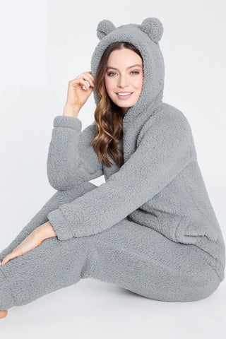 Ladies CityComfort 2-Piece Teddy Fleece Pyjama Set Grey