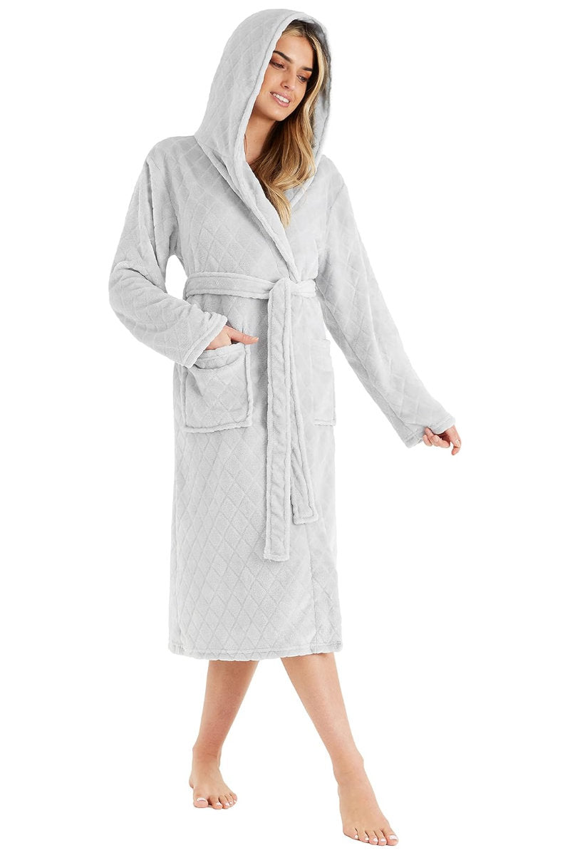 Ladies City Comfort Soft Fleece Silver Dressing Gown