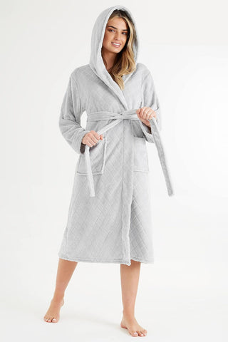 Ladies City Comfort Soft Fleece Silver Dressing Gown