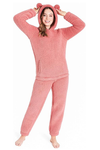 Ladies CityComfort 2-Piece Teddy Fleece Pyjama Set Dusky Pink