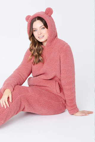 Ladies CityComfort 2-Piece Teddy Fleece Pyjama Set Dusky Pink