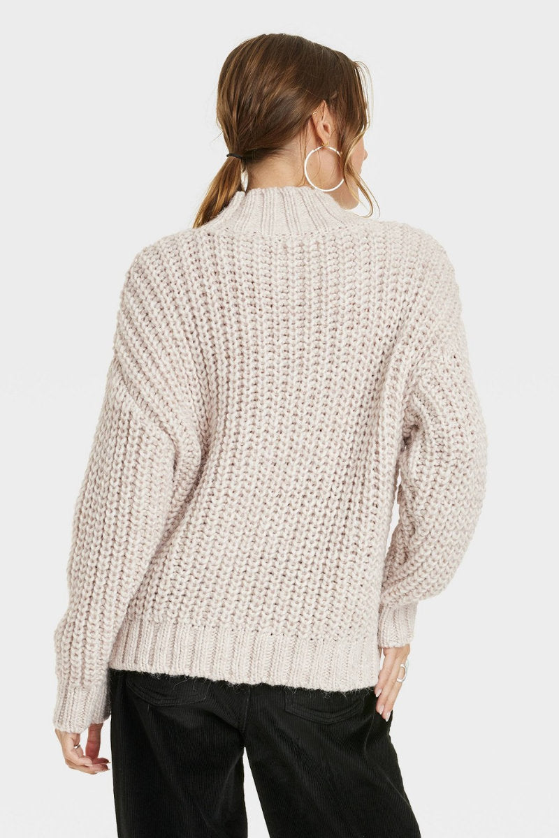 Oversized Cable Oat Roll Neck Jumper