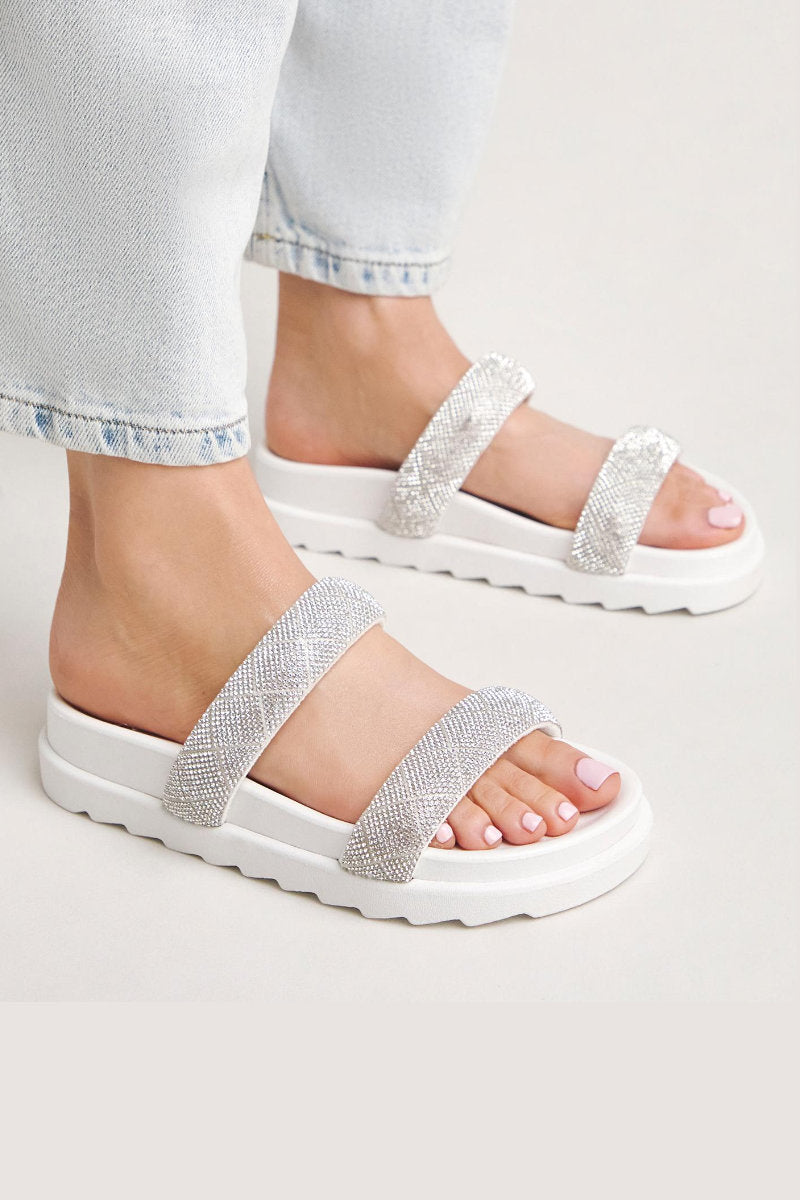 Famous Online Store Wide Fit Kitty Diamante Slider Mule Sandals