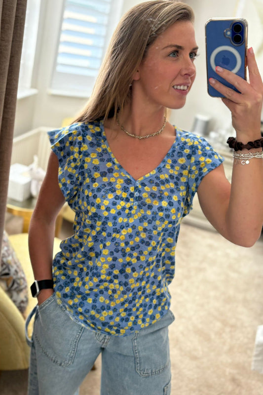 Ex Dunnes Stores Floral Top in Blue