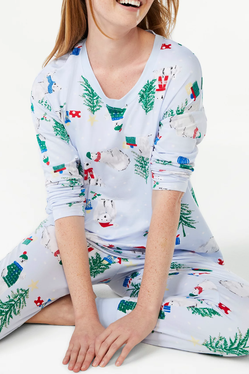 Ladies Christmas Print 2-Piece Pyjama Set