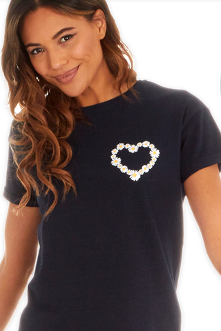 Ladies Jersey Cotton Short Sleeve Cropped Pyjamas Floral Heart