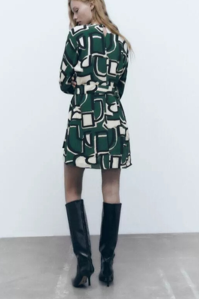 Ex Zara Frida Green Abstract Printed Midi Dress