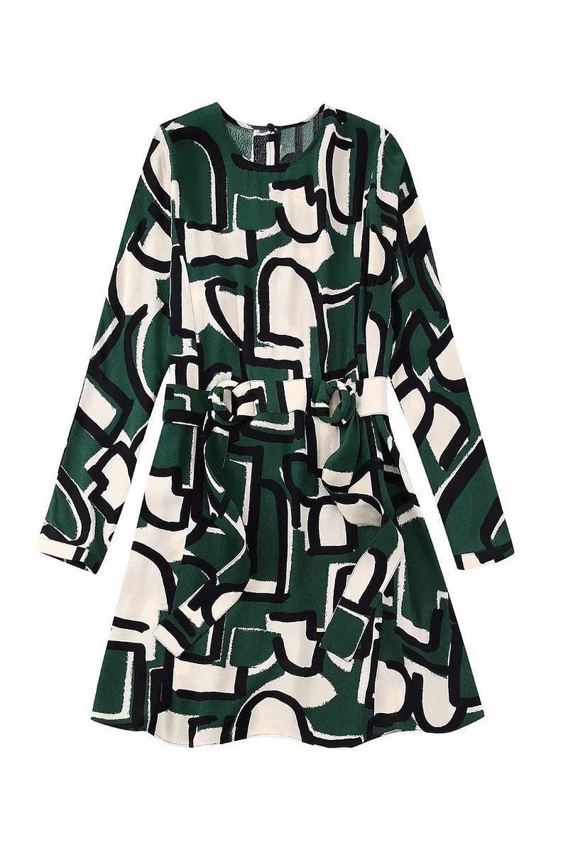 Ex Zara Frida Green Abstract Printed Midi Dress