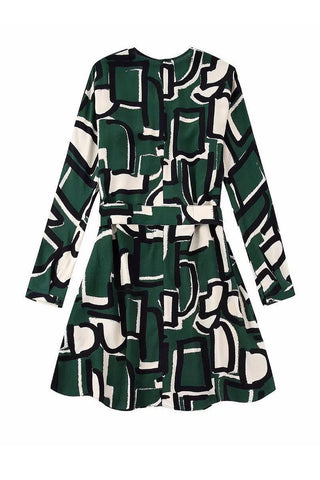 Ex Zara Frida Green Abstract Printed Midi Dress