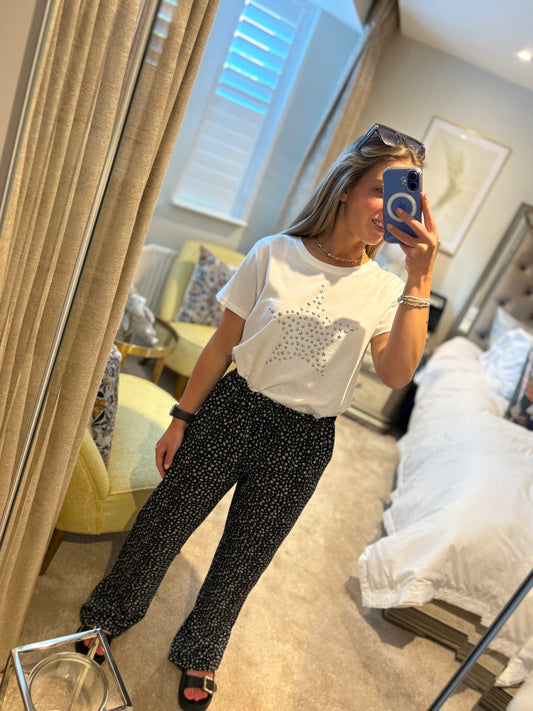 Black & White Flower Trousers