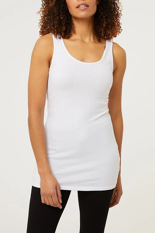 Ladies White Basic Longline Vest