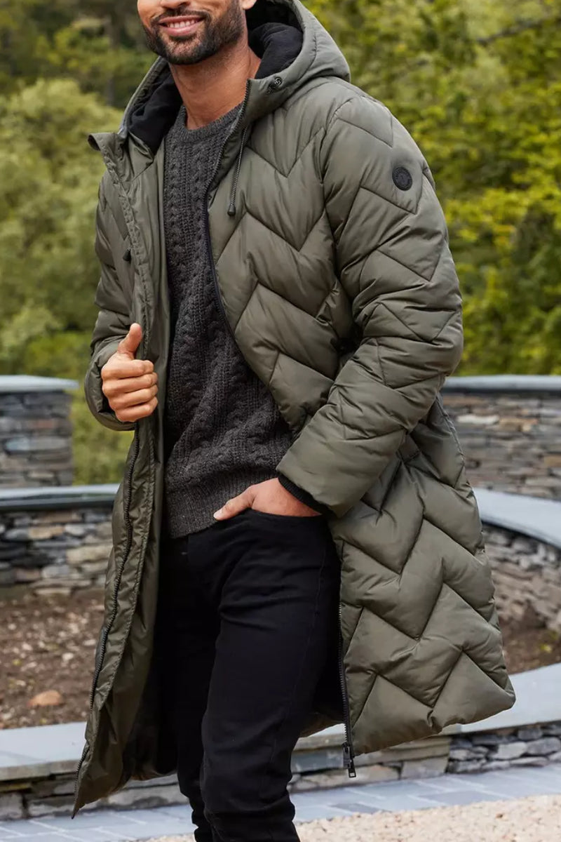 Men's Threadbare 'Gandey' Longline Hooded Padded Jacket Khaki