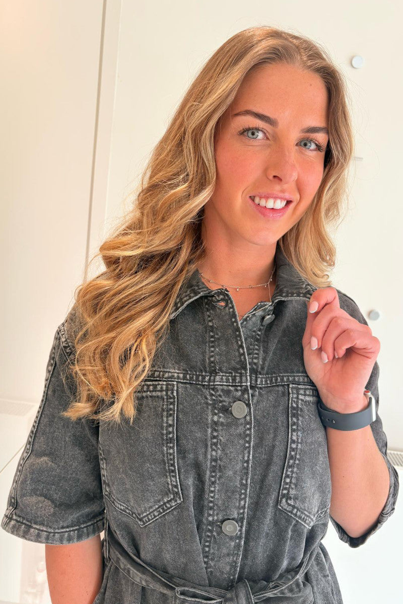 Ex TU Grey Acid Wash Denim Oversized Shirt Dress