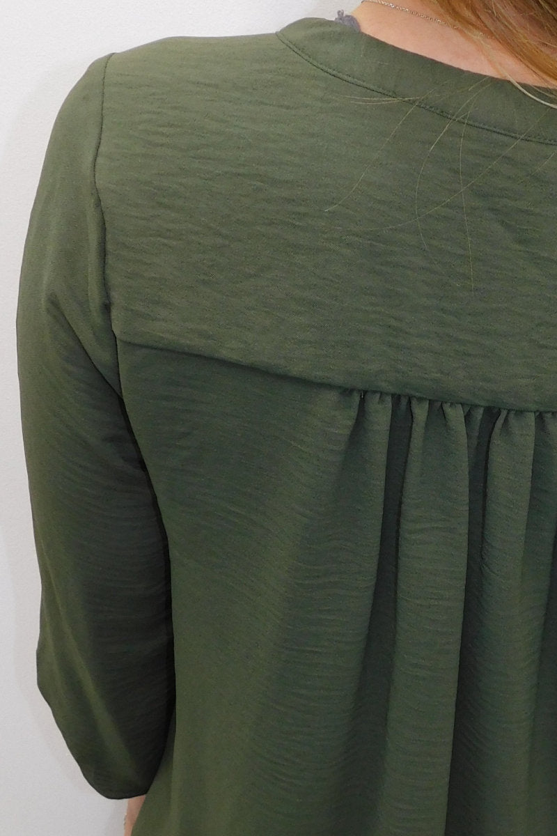 Famous Store Green Gold Button Blouse