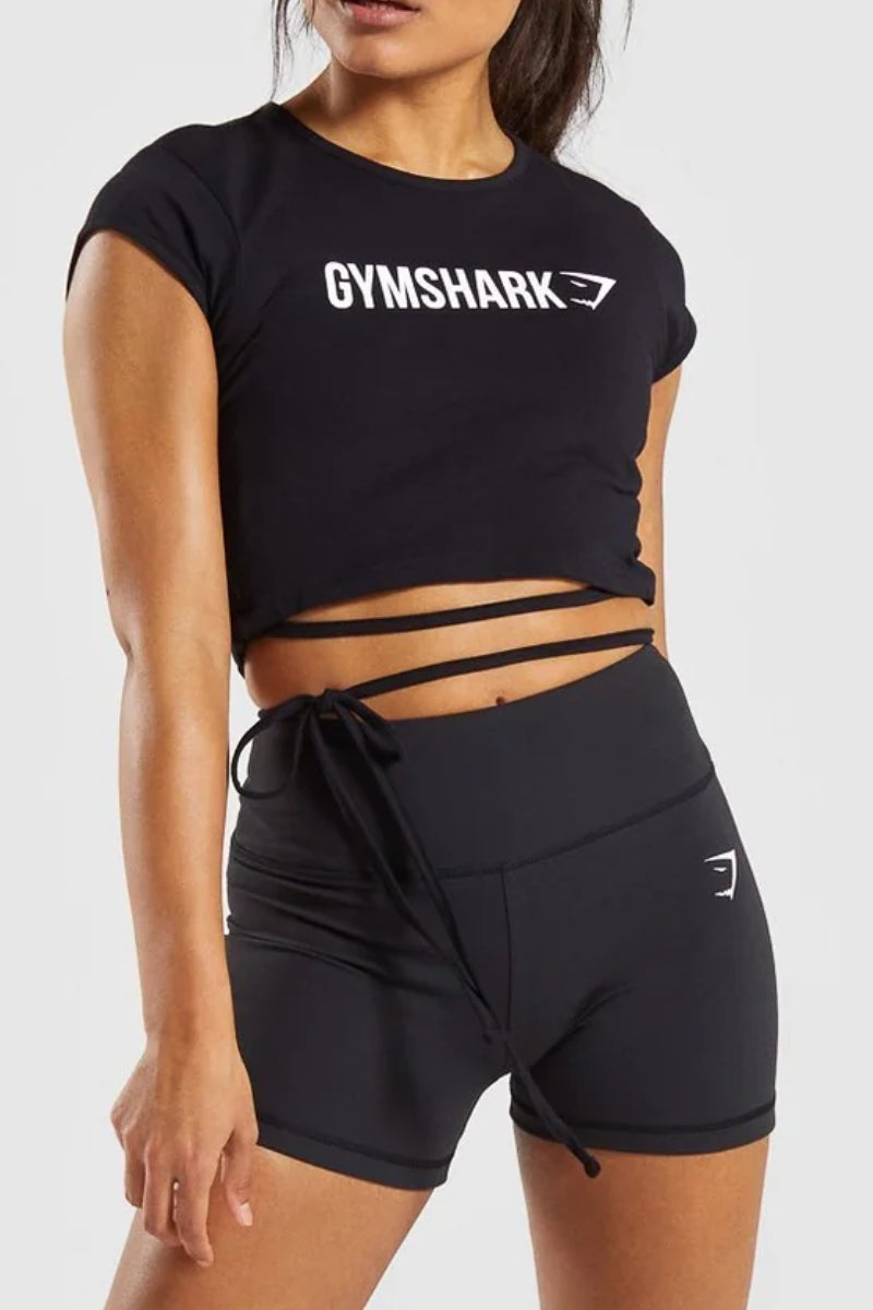 Gymshark Ribbon Capped Sleeve Crop Top Black