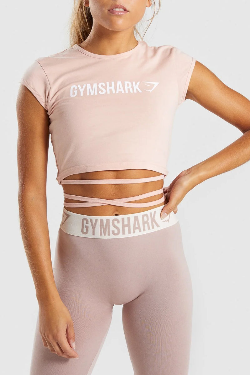Gymshark Ribbon Capped Sleeve Crop Top Blush Nude
