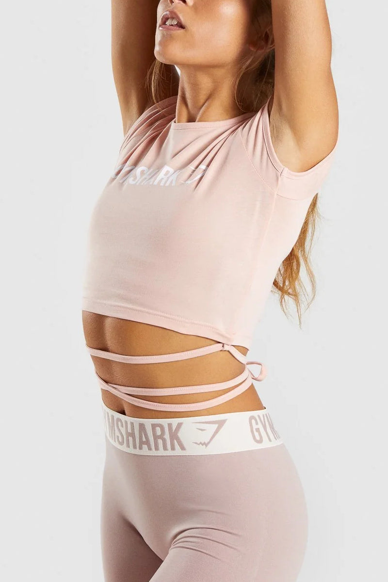 Gymshark Ribbon Capped Sleeve Crop Top Blush Nude