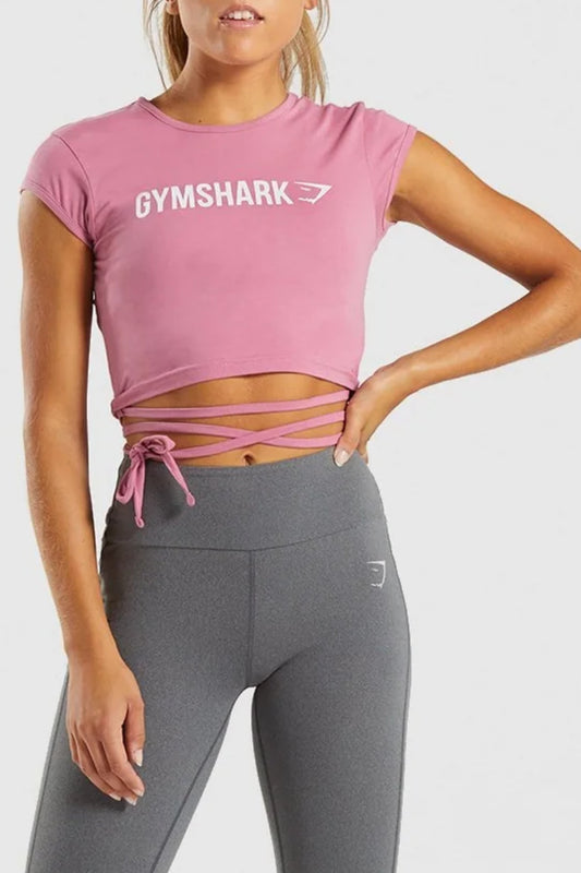Gymshark Ribbon Capped Sleeve Crop Top Dusky Pink