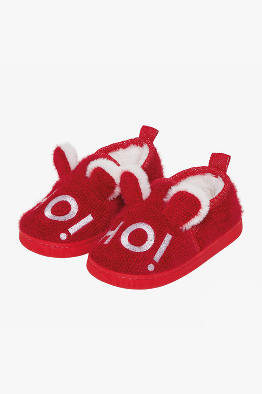 Kids HO HO Christmas Red Slippers