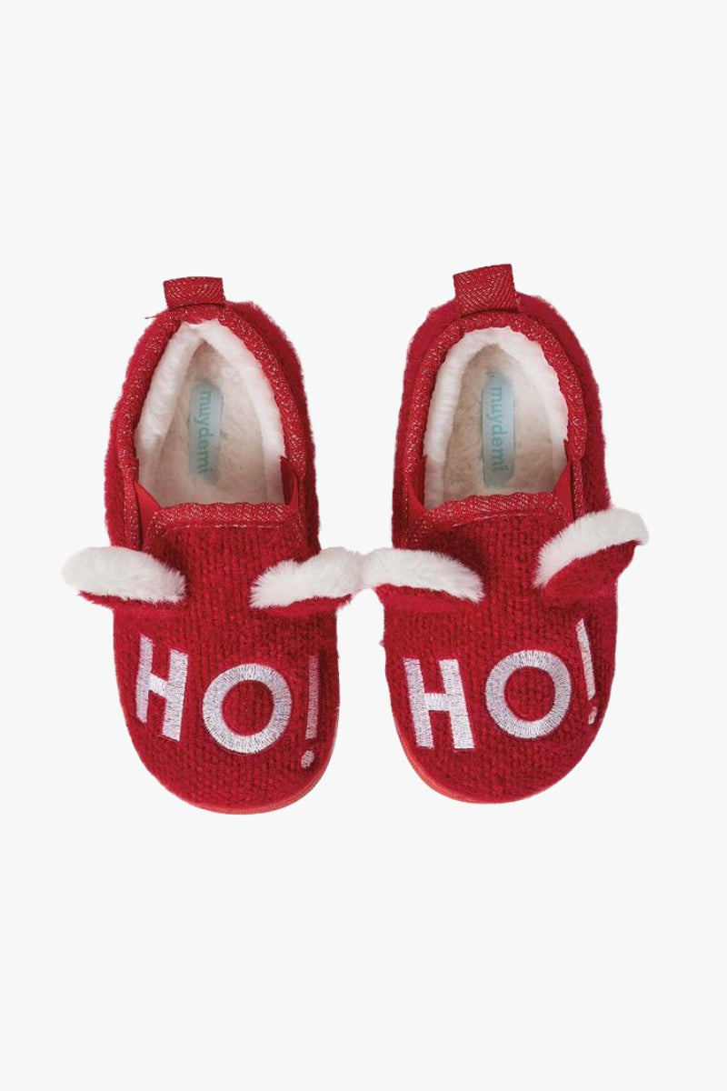 Kids HO HO Christmas Red Slippers