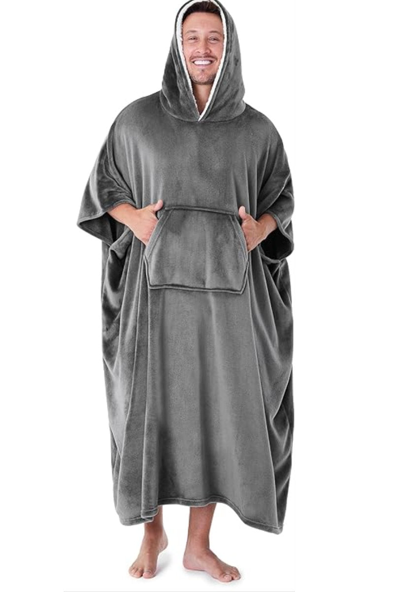 Unisex Wearable Fleece Hooded Blanket Charcoal